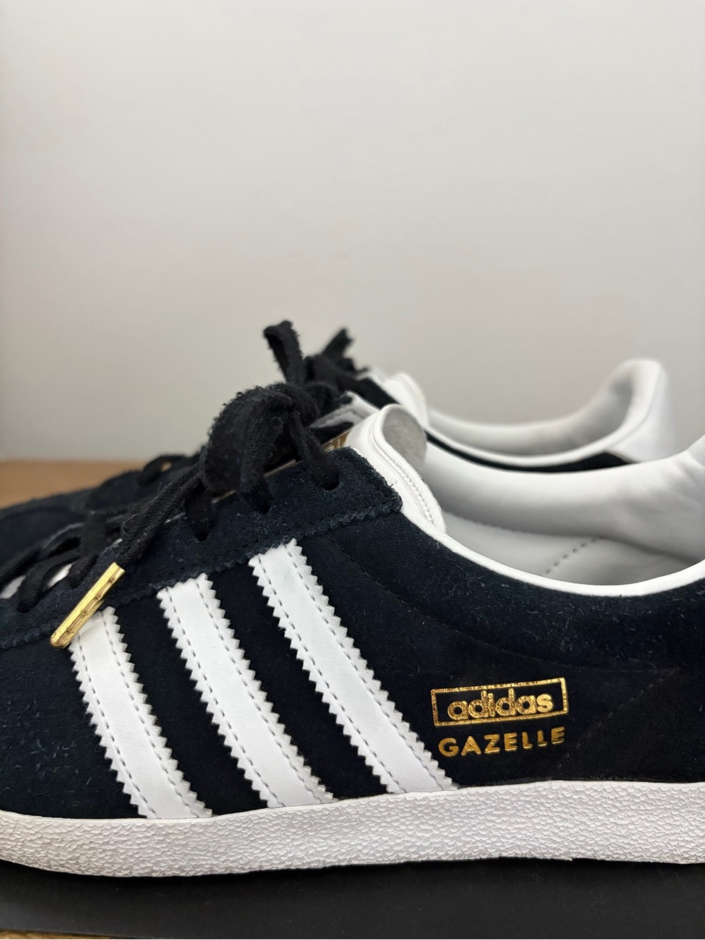 adidas woman Black & White Suede Sneakers with Gold Tongue Badge - Picture 6 of 9